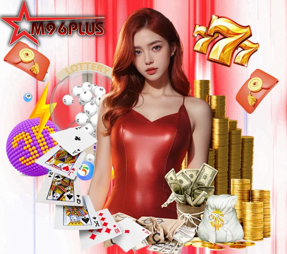 ภาพโปรโมทสาวถือเงิน M96PLUS เกมสล็อตแตกดี